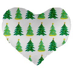 Christmas Trees Watercolor Decoration Large 19  Premium Flano Heart Shape Cushions