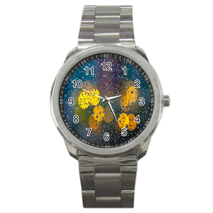 Bokeh Raindrops Window  Sport Metal Watch