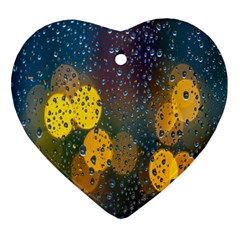 Bokeh Raindrops Window  Heart Ornament (two Sides) by artworkshop