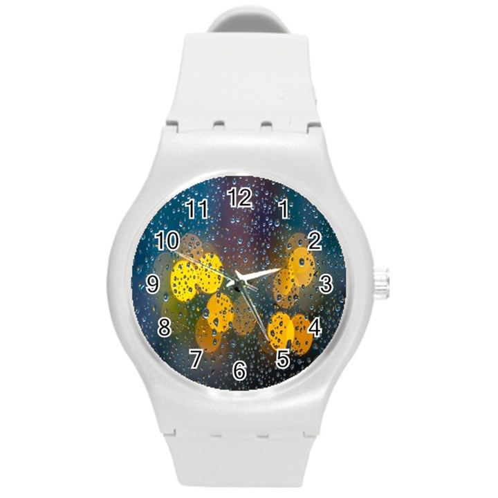 Bokeh Raindrops Window  Round Plastic Sport Watch (M)