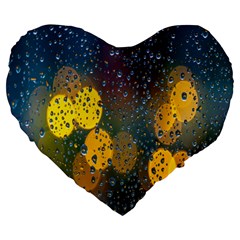 Bokeh Raindrops Window  Large 19  Premium Heart Shape Cushions by artworkshop