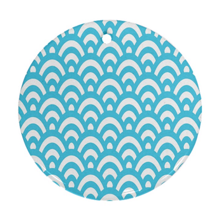  Waves Ocean Blue Texture Round Ornament (Two Sides)