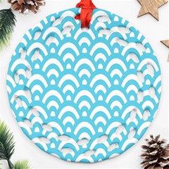  Waves Ocean Blue Texture Round Filigree Ornament (two Sides)