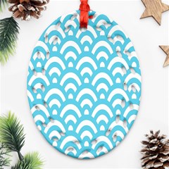  Waves Ocean Blue Texture Ornament (oval Filigree) by artworkshop