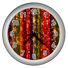 Background Stars Pattern Wallpaper Christmas Wall Clock (silver) by artworkshop