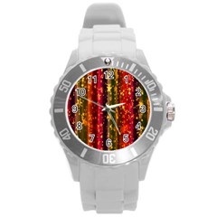 Background Stars Pattern Wallpaper Christmas Round Plastic Sport Watch (l) by artworkshop