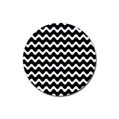 Wave-black White Rubber Coaster (round) by nateshop