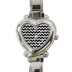 Wave-black White Heart Italian Charm Watch by nateshop