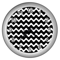 Wave-black White Wall Clock (silver) by nateshop