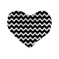 Wave-black White Standard 16  Premium Heart Shape Cushions by nateshop