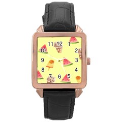 Ice-cream Rose Gold Leather Watch 