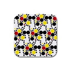 Pattern-polka Yellow Re Black Rubber Square Coaster (4 Pack) by nateshop