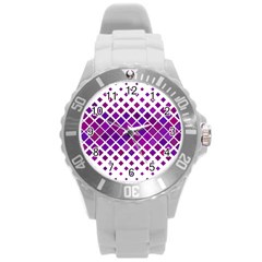 Pattern-box Purple White Round Plastic Sport Watch (l) by nateshop