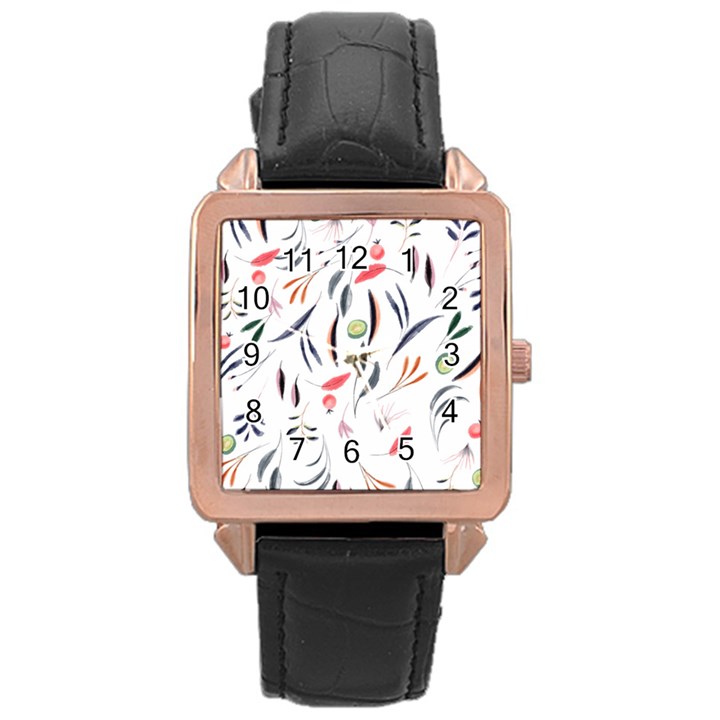 Watercolor-fruit Rose Gold Leather Watch 