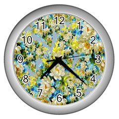 Background-flower White Wall Clock (silver) by nateshop