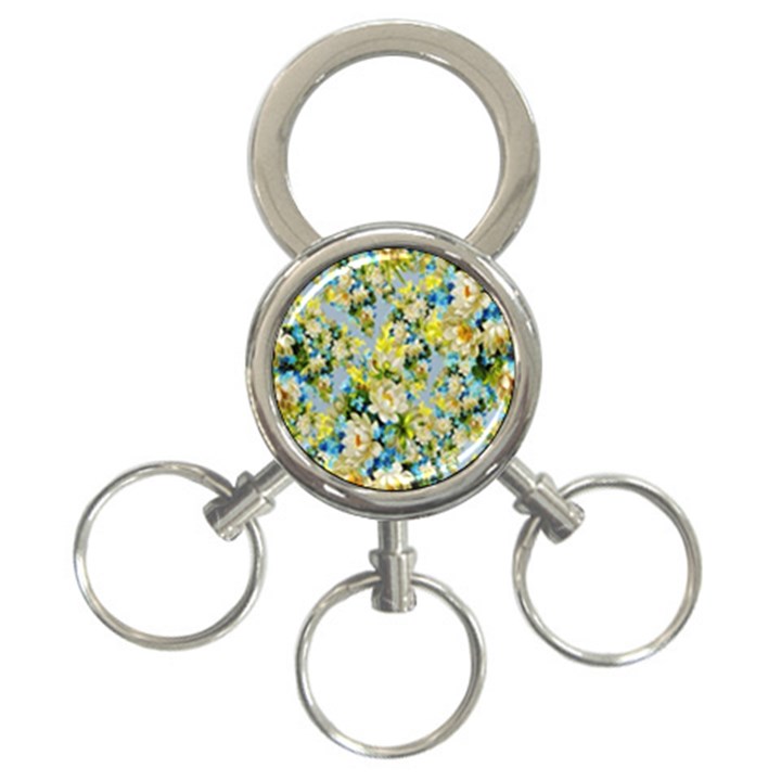 Background-flower White 3-Ring Key Chain