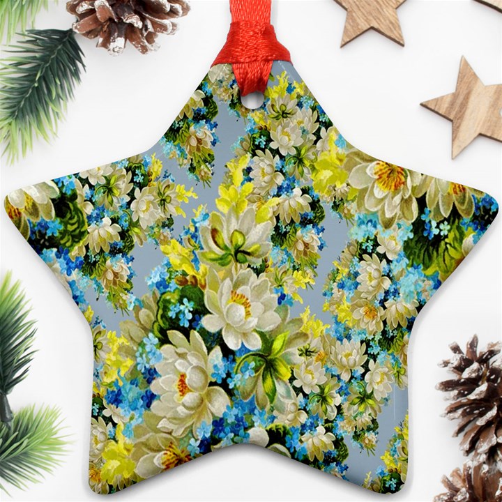 Background-flower White Star Ornament (Two Sides)