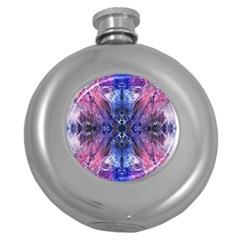 Magenta On Cobalt Round Hip Flask (5 Oz) by kaleidomarblingart