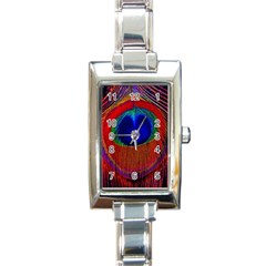 Red Peacock Plumage Fearher Bird Pattern Rectangle Italian Charm Watch by Wegoenart