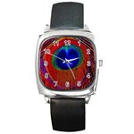 Red Peacock Plumage Fearher Bird Pattern Square Metal Watch Front