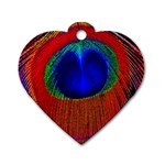 Red Peacock Plumage Fearher Bird Pattern Dog Tag Heart (Two Sides) Front