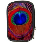 Red Peacock Plumage Fearher Bird Pattern Compact Camera Leather Case Front