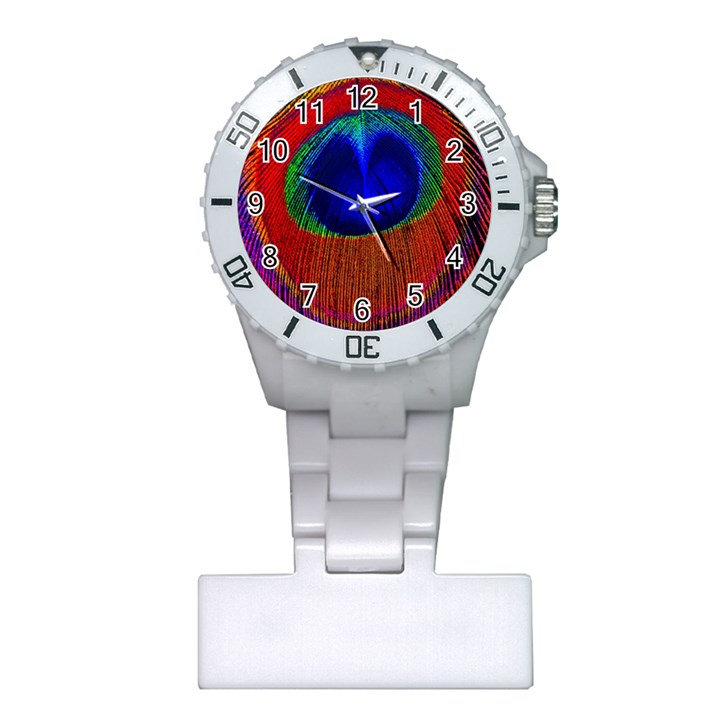 Red Peacock Plumage Fearher Bird Pattern Plastic Nurses Watch