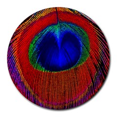 Red Peacock Plumage Fearher Bird Pattern Round Mousepads by Wegoenart