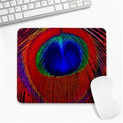 Red Peacock Plumage Fearher Bird Pattern Large Mousepads by Wegoenart