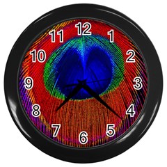 Red Peacock Plumage Fearher Bird Pattern Wall Clock (black)