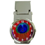 Red Peacock Plumage Fearher Bird Pattern Money Clip Watches Front