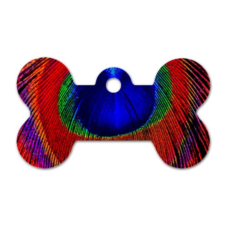 Red Peacock Plumage Fearher Bird Pattern Dog Tag Bone (Two Sides)