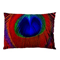 Red Peacock Plumage Fearher Bird Pattern Pillow Case by Wegoenart