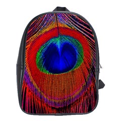 Red Peacock Plumage Fearher Bird Pattern School Bag (large) by Wegoenart