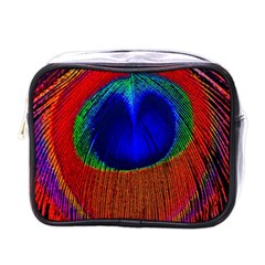 Red Peacock Plumage Fearher Bird Pattern Mini Toiletries Bag (one Side) by Wegoenart