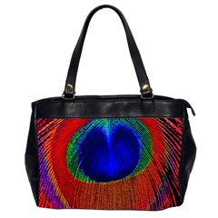 Red Peacock Plumage Fearher Bird Pattern Oversize Office Handbag (2 Sides) by Wegoenart