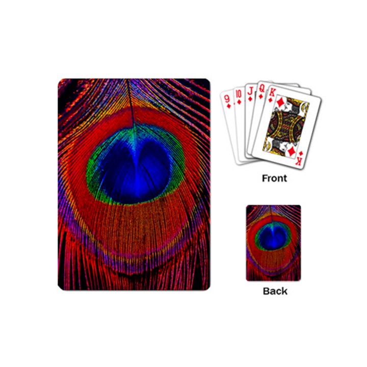 Red Peacock Plumage Fearher Bird Pattern Playing Cards Single Design (Mini)