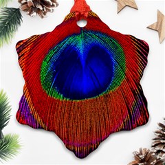 Red Peacock Plumage Fearher Bird Pattern Ornament (snowflake) by Wegoenart