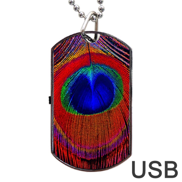 Red Peacock Plumage Fearher Bird Pattern Dog Tag USB Flash (Two Sides)