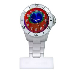 Red Peacock Plumage Fearher Bird Pattern Plastic Nurses Watch by Wegoenart