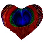 Red Peacock Plumage Fearher Bird Pattern Large 19  Premium Heart Shape Cushions Back