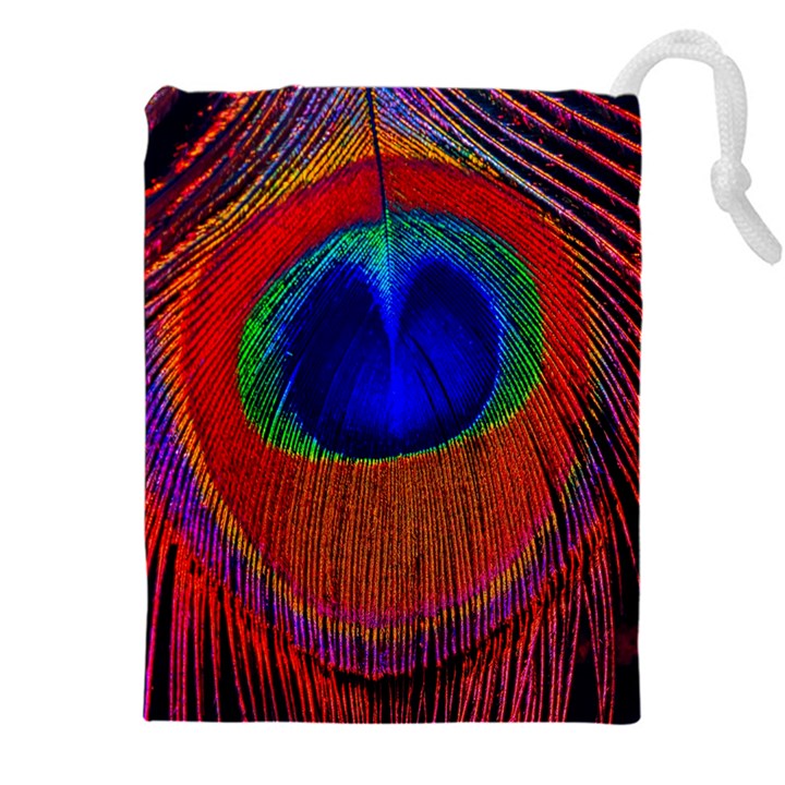 Red Peacock Plumage Fearher Bird Pattern Drawstring Pouch (5XL)