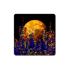 Skyline Frankfurt Abstract Moon Square Magnet by Jancukart