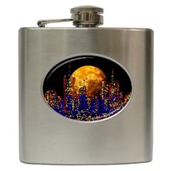 Skyline Frankfurt Abstract Moon Hip Flask (6 Oz) by Jancukart