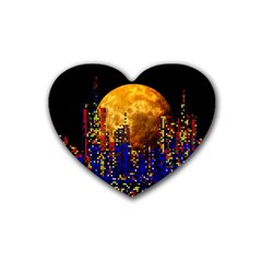 Skyline Frankfurt Abstract Moon Rubber Coaster (heart) by Jancukart