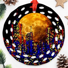 Skyline Frankfurt Abstract Moon Round Filigree Ornament (two Sides)