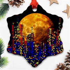 Skyline Frankfurt Abstract Moon Snowflake Ornament (two Sides) by Jancukart