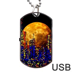 Skyline Frankfurt Abstract Moon Dog Tag Usb Flash (one Side) by Jancukart