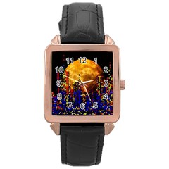 Skyline Frankfurt Abstract Moon Rose Gold Leather Watch  by Jancukart