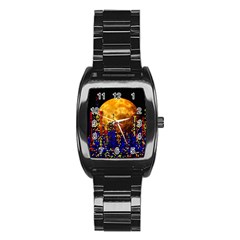 Skyline Frankfurt Abstract Moon Stainless Steel Barrel Watch by Jancukart